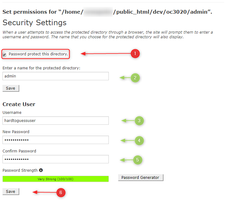 cpanel how to create a password protected folder